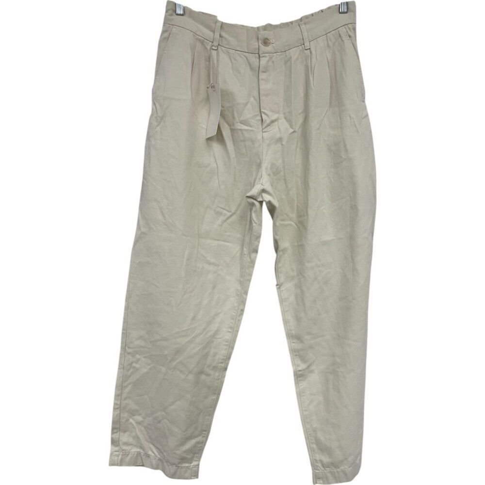 Zara Mens Pants XL Cream Ecru Relaxed Fit Pleated Cotton 8527/409 NWT - Picture 2 of 11